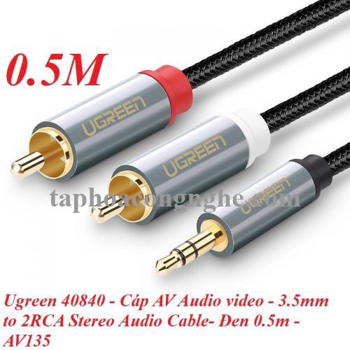 Ugreen 40840 0.5M màu Đen Cáp âm thanh 2 đầu Bông sen sang 3.5mm Dương đầu bọc nhôm mạ vàng AV135 30040840